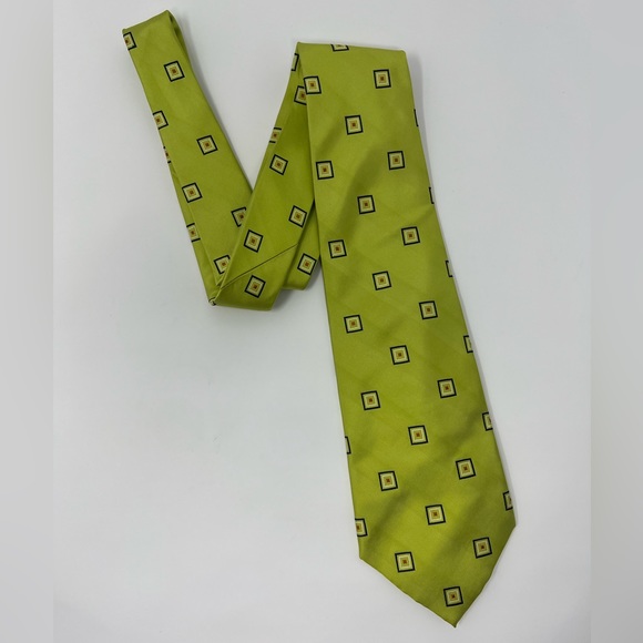 Geoffrey‎ Beene Men’s Silk Neck Tie, green, geometric, retro, classic, office - Picture 1 of 7